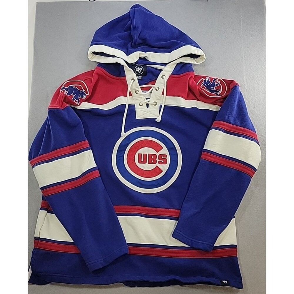 '47 Brand Chicago Cubs Royal Bullseye Lacer Hooded Sweatshirt XL